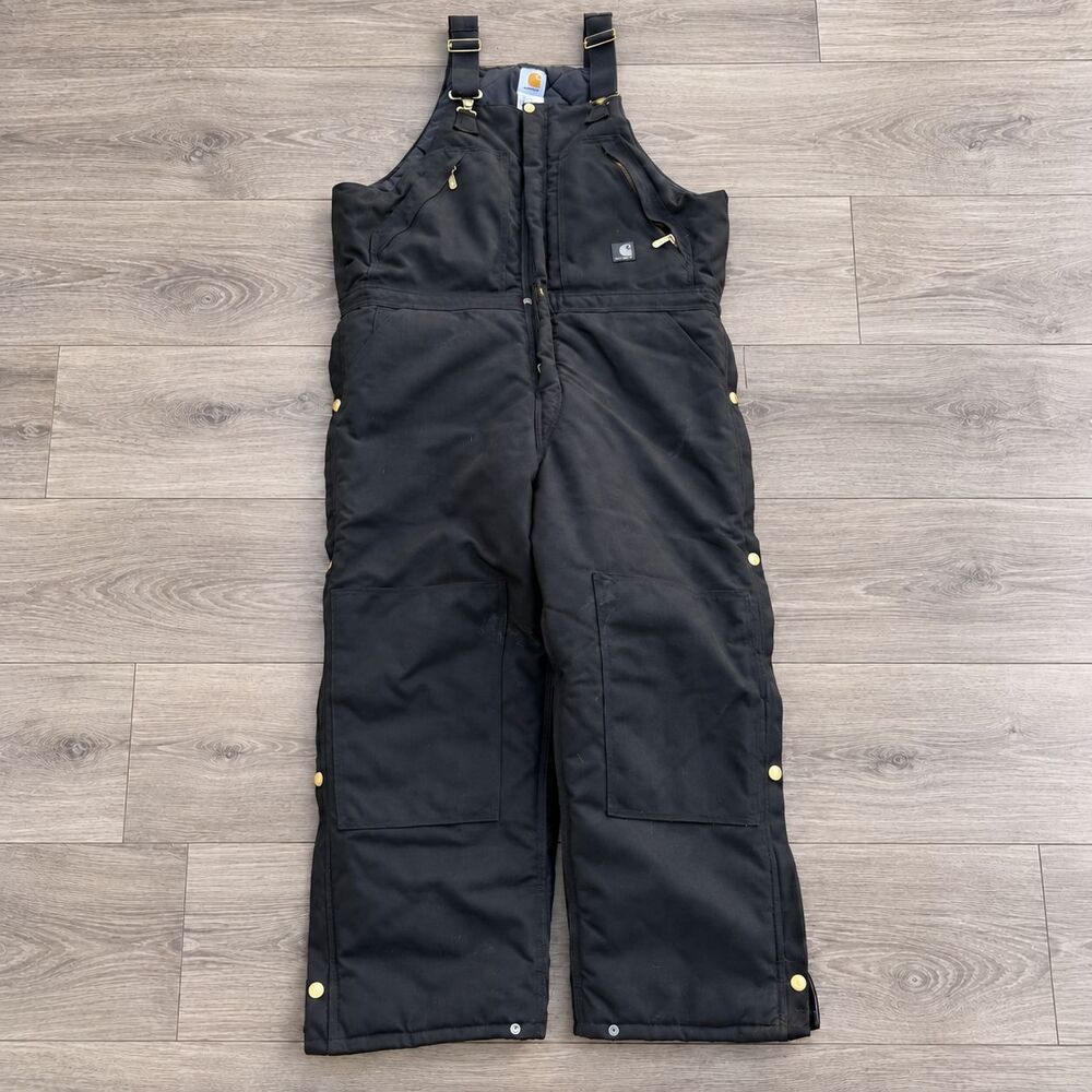 Carhartt R33 BLK Insulated Bib Overalls 38x28 Black Made USA Vintage 2004